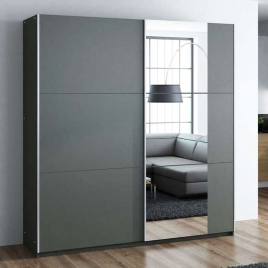 Oldham Sliding Mirror 2 Door 150cm Wardrobe - Grey