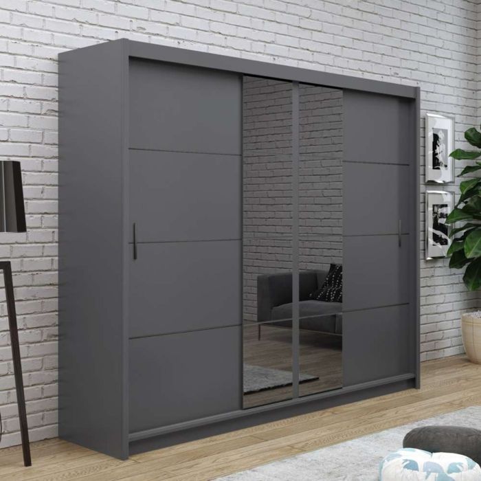 Charnwood Sliding 3 Door Wardrobe Graphite Grey with Glass - 250cm