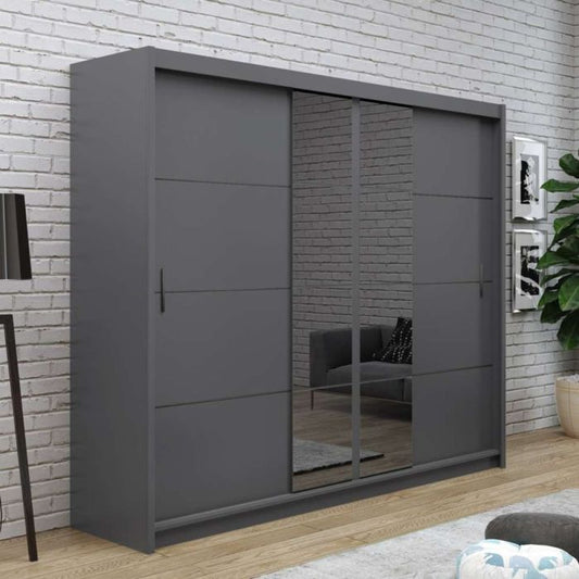 Charnwood Sliding 3 Door Wardrobe Graphite Grey with Glass - 250cm