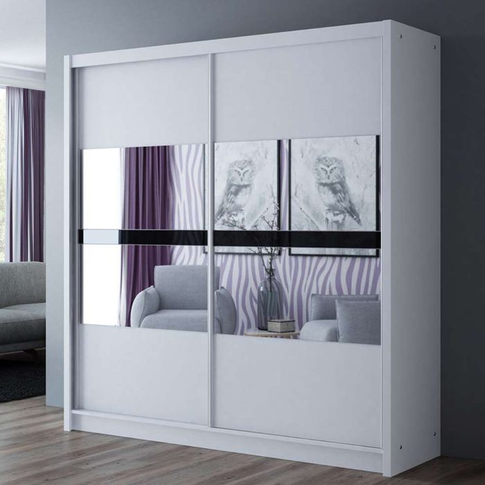 Trafford White Mirrored Sliding 2 Door Wardrobe | 203cm | Bright & Spacious | Furco