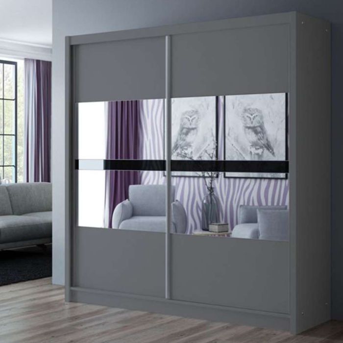 Trafford Sliding 2 Door 203cm Wardrobe with Mirror - Graphite Grey