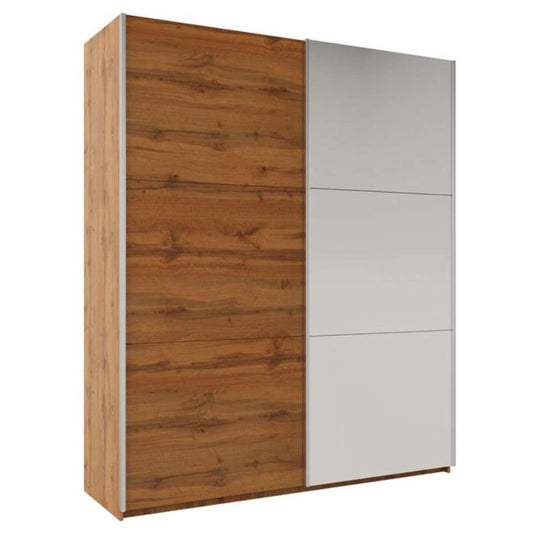 Wokingham Oak Wotan Mirrored Sliding 2 Door Wardrobe | 200cm | Rustic Charm | Furco