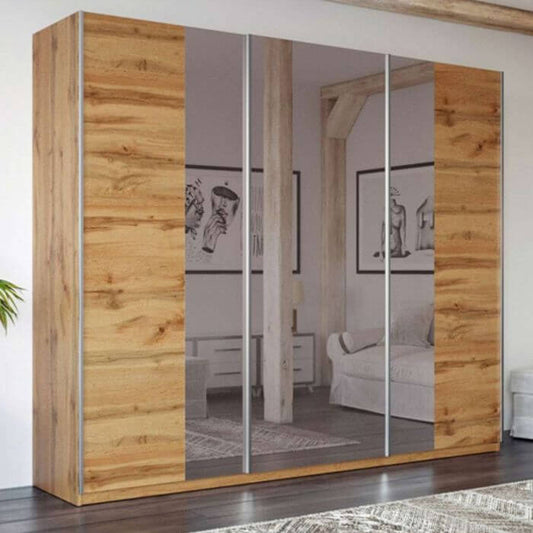 Lothian 3 Sliding Door Wardrobe with Mirror - 250 Oak Wotan