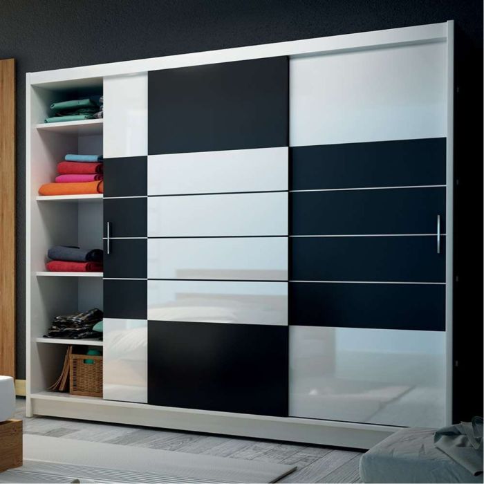 Kinross ii Sliding Door Squares Design 205cm Mirror Wardrobe - White Gloss, Graphite