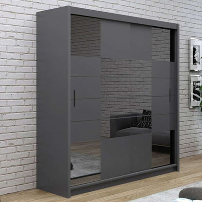 Kinross ii Sliding Door Squares Design 203cm Mirror Wardrobe - Graphite Grey