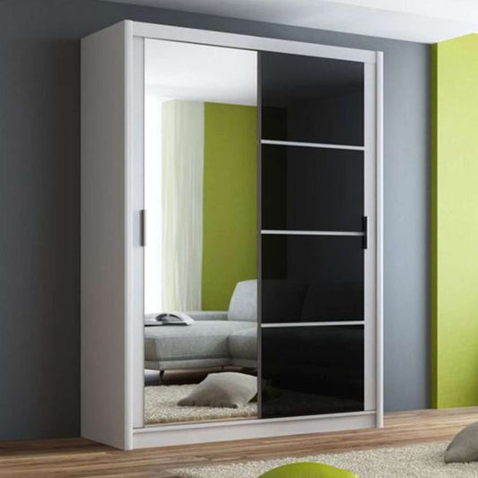 Highland Sliding 2 Door Mirrored 150cm Wardrobe - White with Black