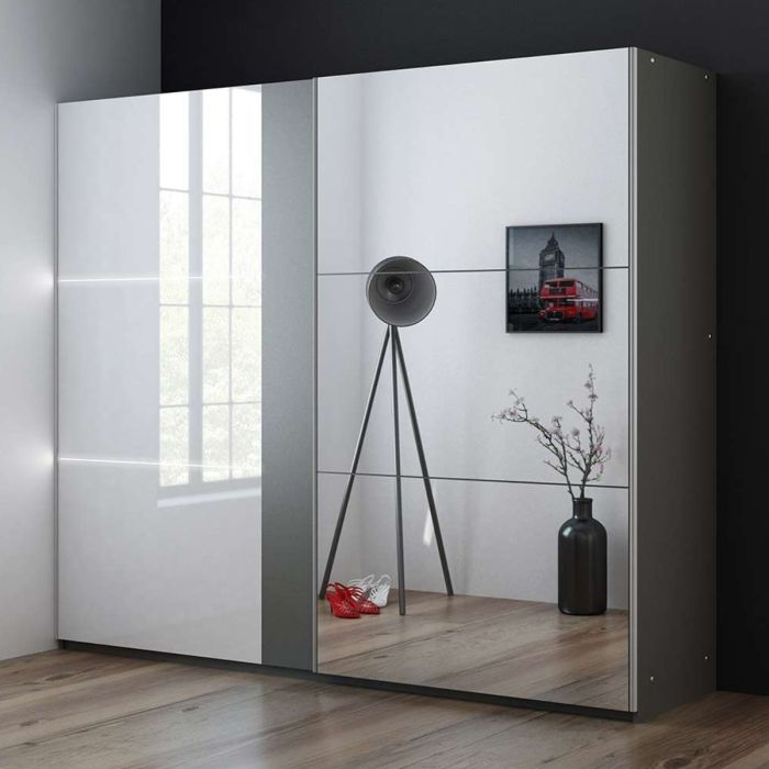Canterbury Sliding 3 Door Mirrored 250cm Wardrobe - Graphite Grey