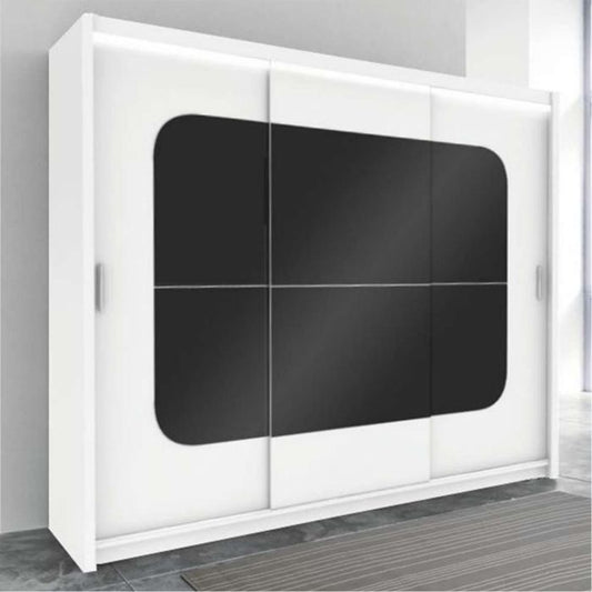 Salford Sliding Door 250cm Wardrobe with Black Glass Mirror - White