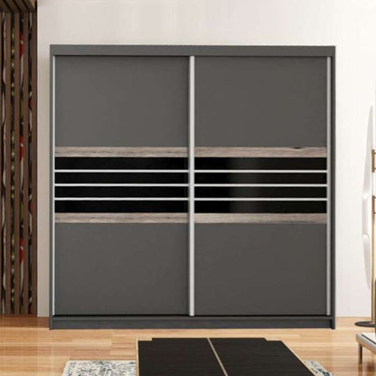 Dacorum Sliding 2 Door 203cm Wardrobe Glass Stripes - Black