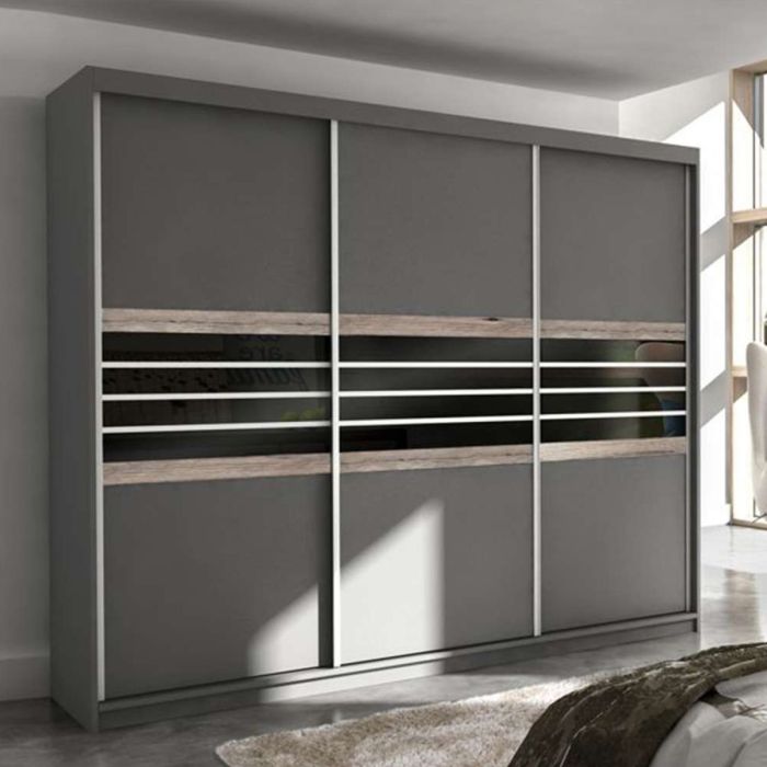 Dacorum Sliding 3 Door 250cm Wardrobe Glass Stripes - Black