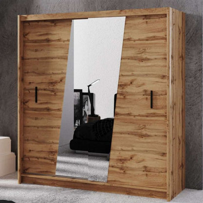 Havant Sliding 2 Door 203cm Wardrobe with Slanted Mirror - Oak Wotan