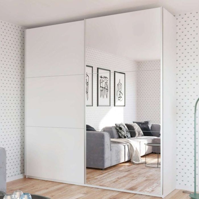 Wokingham White Mirrored Sliding 2 Door Wardrobe | 225cm | Classic Clean Aesthetic | Furco