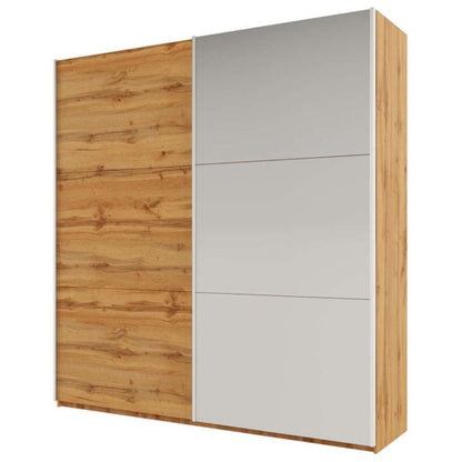 Wokingham Oak Wotan Mirrored Sliding 2 Door Wardrobe | 225cm | Warm Natural Elegance | Furco