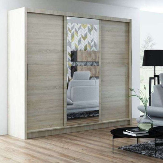 Somerset Sliding 3 Door 250cm Wardrobe With Mirror - Oak Sonoma