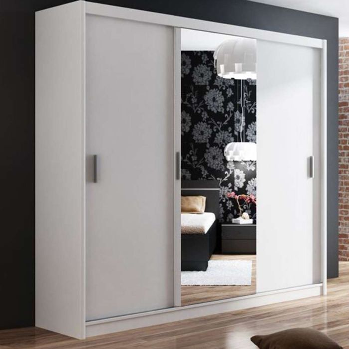 Somerset Sliding Door 250cm Wardrobe With Mirror - White