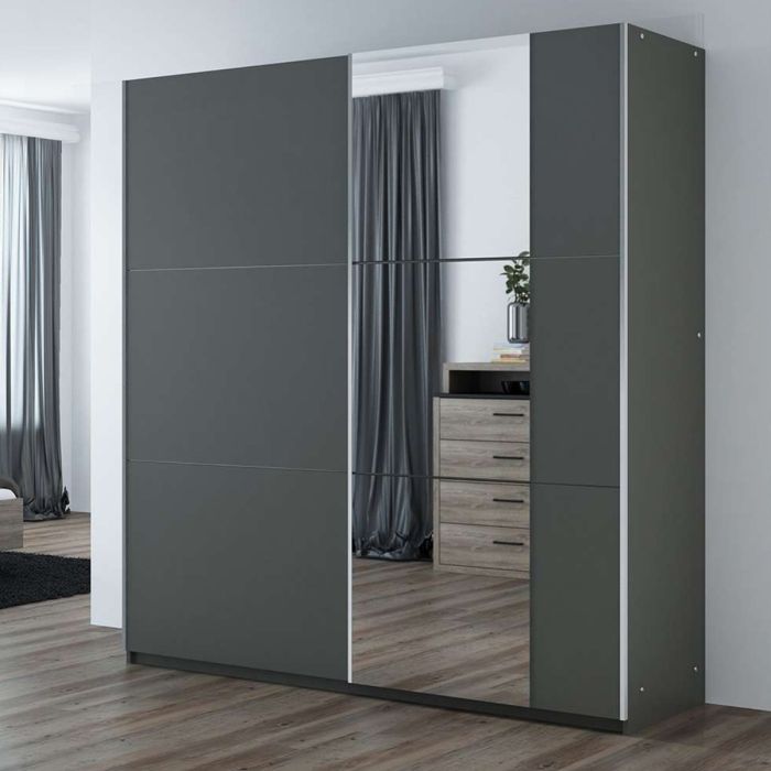 Oldham Sliding Mirror 2 Door 200cm Wardrobe - Grey