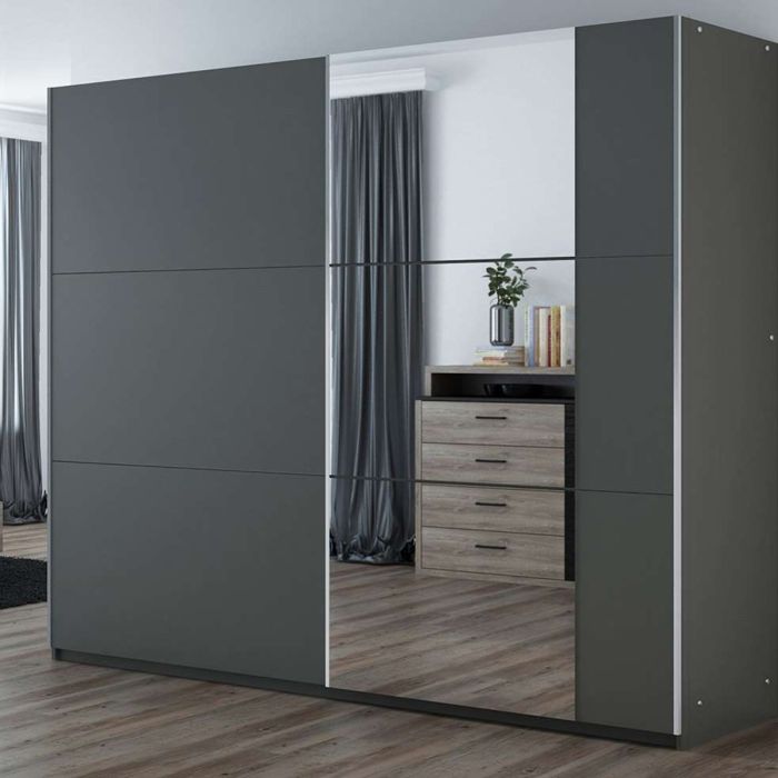 Oldham Sliding 2 Door 250 Wardrobe with Mirror - Graphite Grey