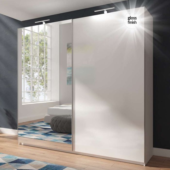 Morocco Sliding 2 Door White Mirror High Gloss Wardrobe - 150cm