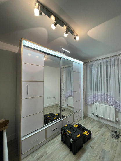 FURCO Andromeda White High Gloss 203cm 2 Door Sliding Wardrobe - Contemporary Style