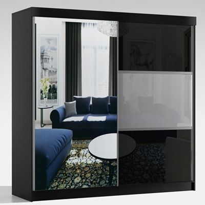 FURCO | Manhattan High Gloss Wardrobe | 2 Door Sliding Design | Sleek Black | Modern & Sophisticated Storage