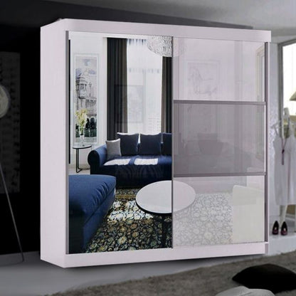 FURCO | Manhattan High Gloss | 2 Door Sliding Wardrobe | Lustrous White | Sleek & Contemporary Design