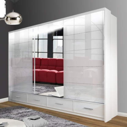 FURCO Cecilia 250cm White High Gloss Sliding Wardrobe - Spacious 3 Door Elegant Unit