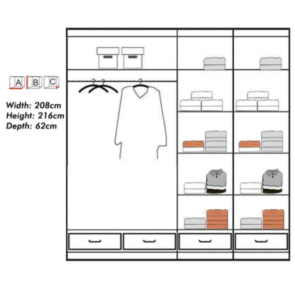 FURCO | Cecilia High Gloss | Black 2 Door Sliding Wardrobe | 208 cm | Sleek & Contemporary Elegance