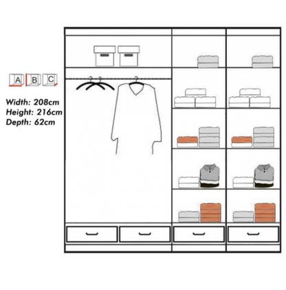 FURCO | Cecilia High Gloss | White 2 Door Sliding Wardrobe | 208 cm | Sleek & Spacious Design