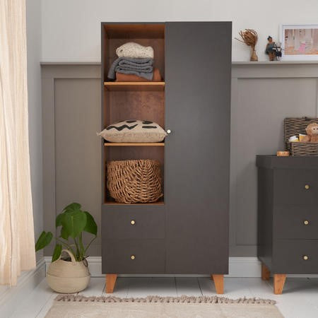 Nursery Wardrobe with Drawers and Shelves in Grey - Como - Tutti Bambini