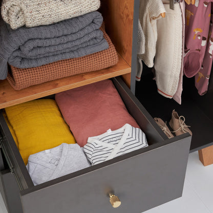 Nursery Wardrobe with Drawers and Shelves in Grey - Como - Tutti Bambini