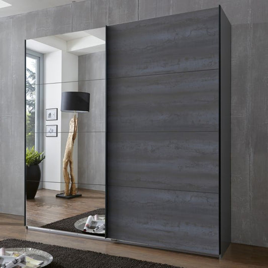 Graphite Grey 2 Door Sliding Mirrored Wardrobe | 180cm | Sleek Design | Furco