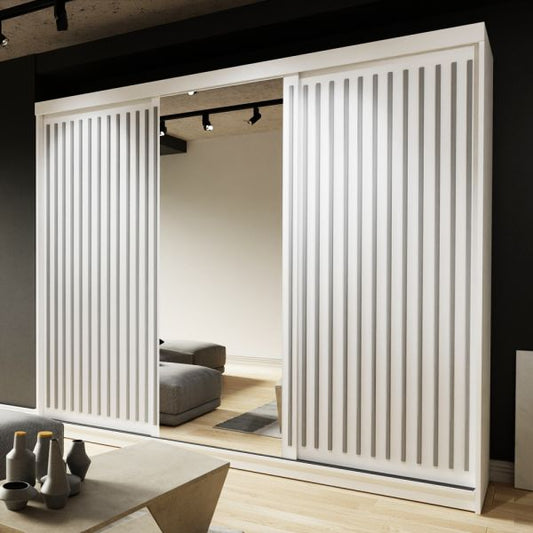 FURCO Zaria 250cm Elegant White 3 Door Sliding Wardrobe - Contemporary Design