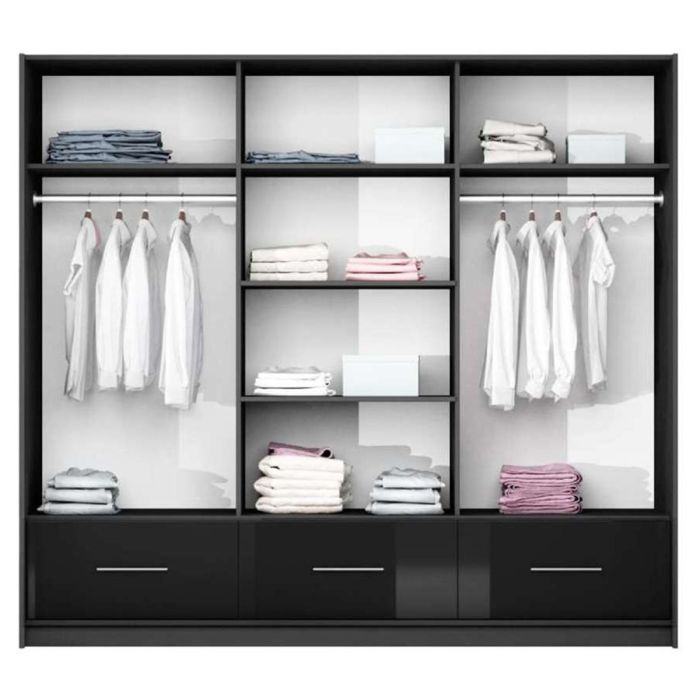 Warrington Graphite Grey Sliding 3 Door Mirrored Wardrobe | 255cm with Drawer Storage | Elegant Functionality | Furco