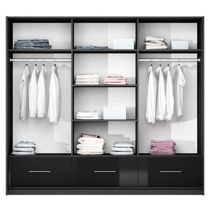Warrington Graphite Grey Sliding 3 Door Mirrored Wardrobe | 255cm with Drawer Storage | Elegant Functionality | Furco