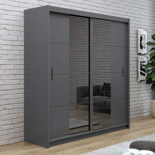 Charnwood Sliding 2 Door Wardrobe Graphite Grey with Glass - 203cm