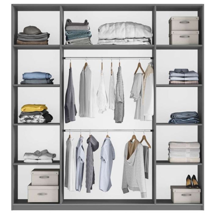 Wokingham Graphite Mirrored Sliding 2 Door Wardrobe | 200cm | Sleek Urban Style | Furco