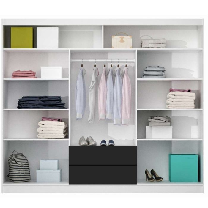 Kinross ii Sliding 3 Door Squares Design 205cm Mirror Wardrobe - Graphite, White Gloss