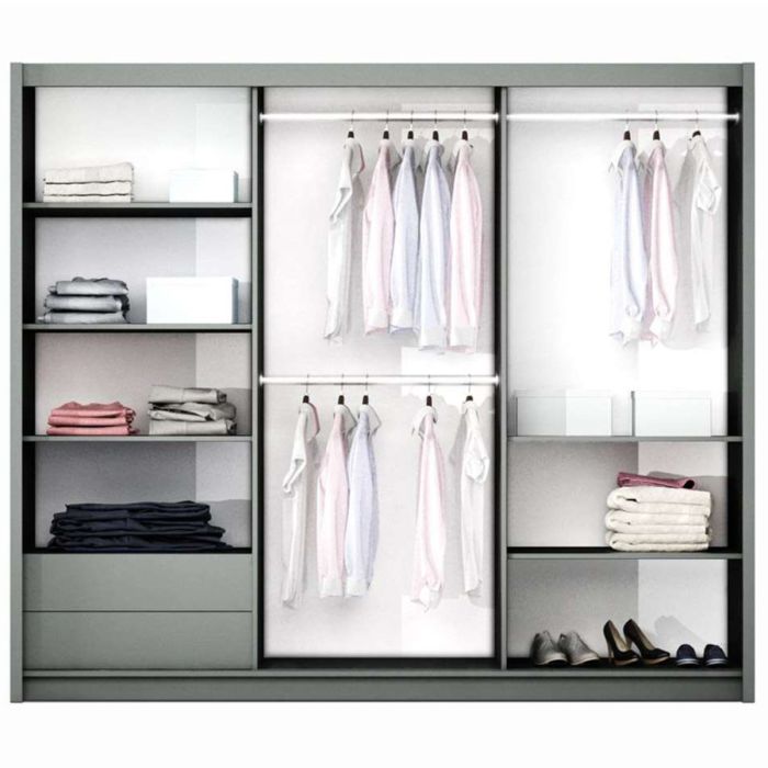 Canterbury Sliding 3 Door Mirrored 250cm Wardrobe - Graphite Grey