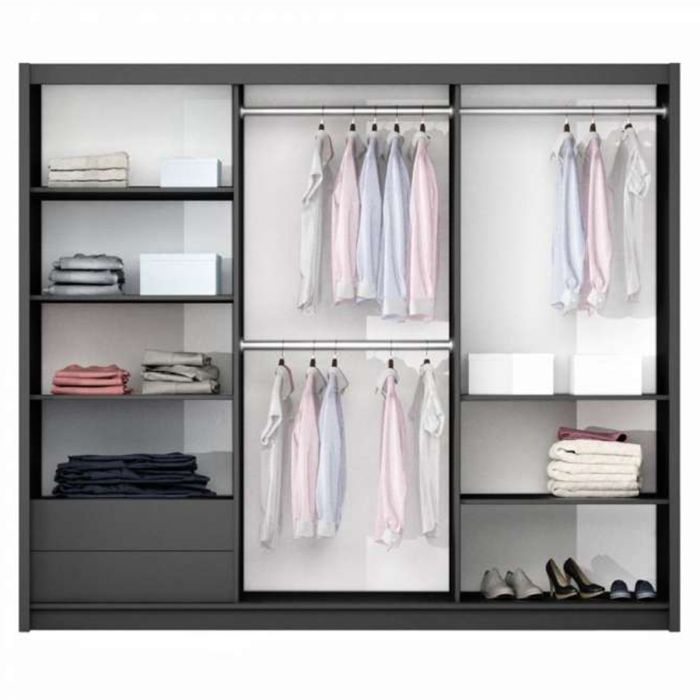 Canterbury Sliding 3 Door Mirrored 250cm Wardrobe - Black