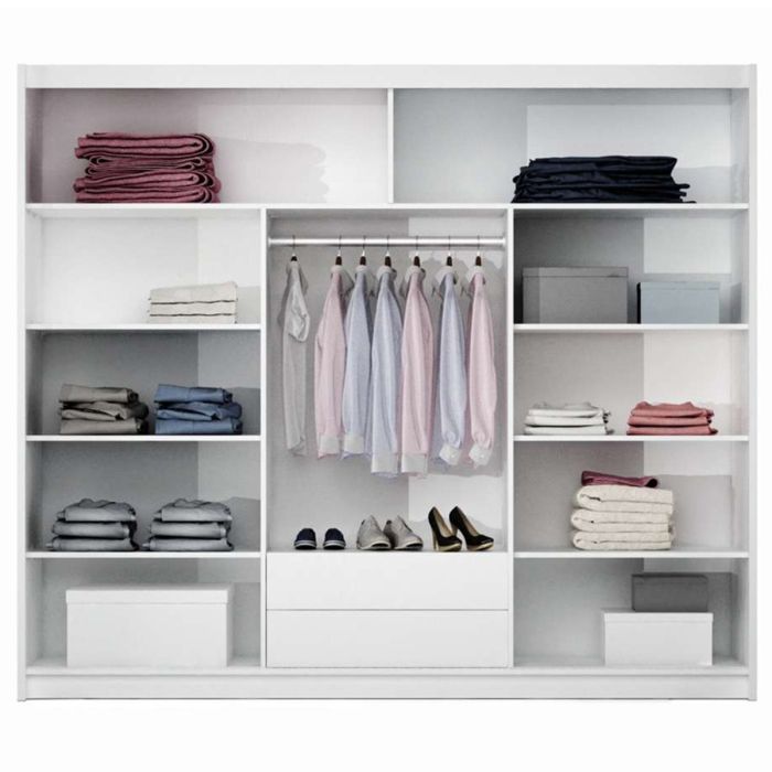 Salford Sliding Door 250cm Wardrobe with Black Glass Mirror - White