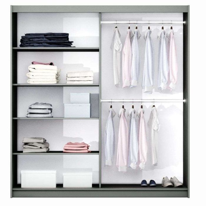 Oldham Sliding Mirror 2 Door 200cm Wardrobe - Grey