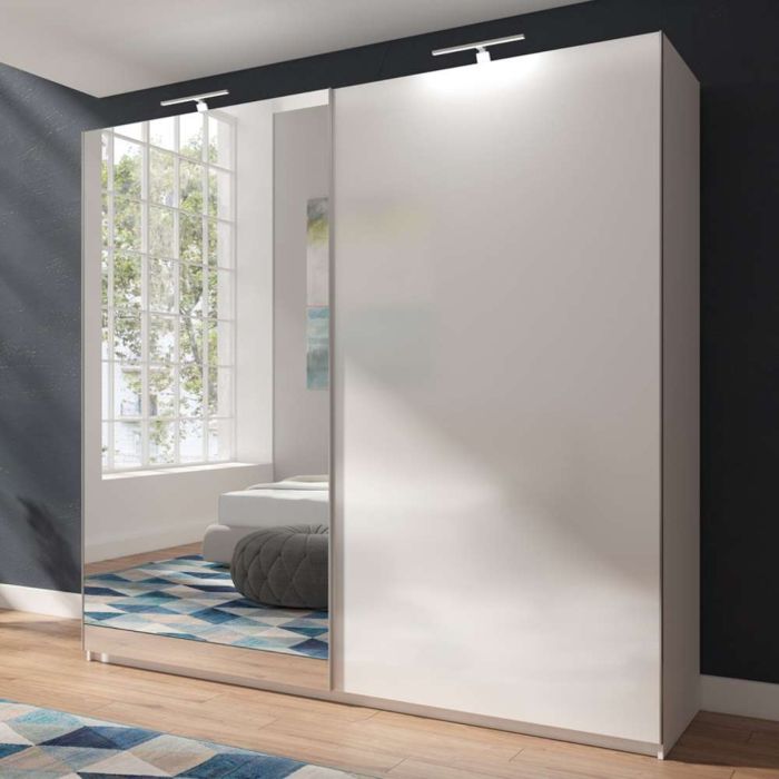 Morocco Sliding 2 Door White Mirror High Gloss Wardrobe - 150cm
