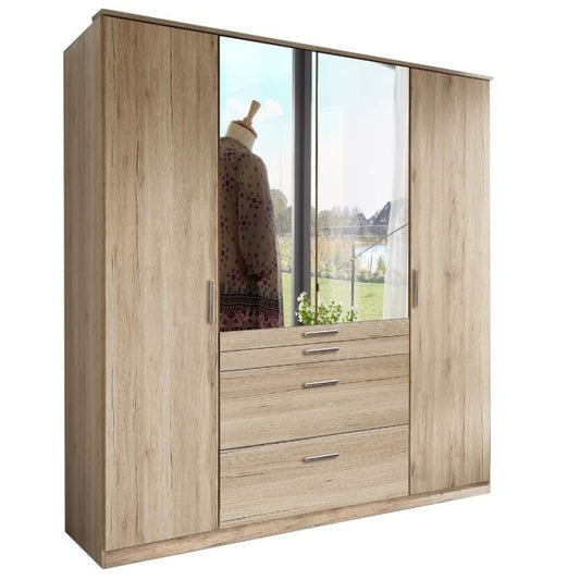 Acorn Oak 4 Door 4 Drawer Mirrored Wardrobe | Spacious & Natural | Furco
