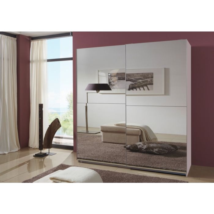 Quinn 2 Door Fully Mirrored Sliding Wardrobe | White | 135cm Compact Luxury | Furco