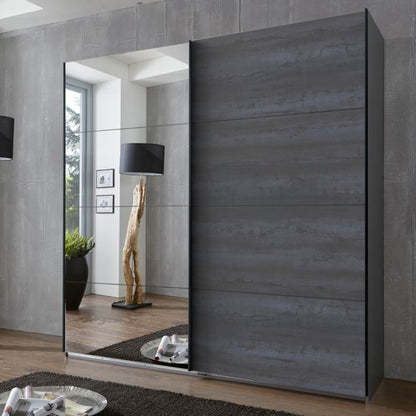 2 Door Sliding Mirrored Wardrobe 225cm in Graphite | Modern Elegance | Furco