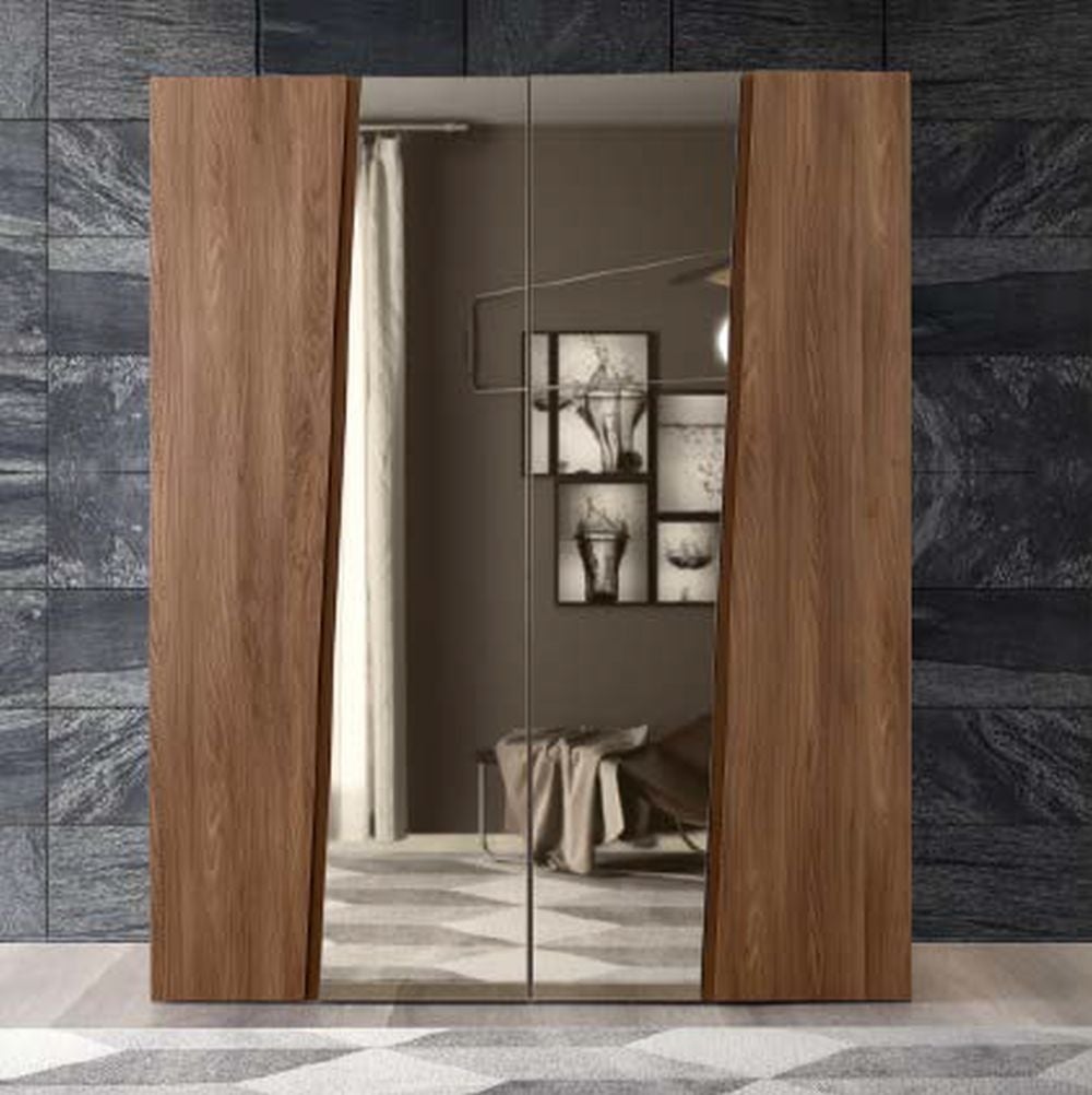 Storm Night Wooden Italian 4 Door Wardrobe with Mirror