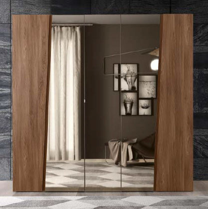Storm Night Wooden Italian 5 Door Wardrobe with Mirror