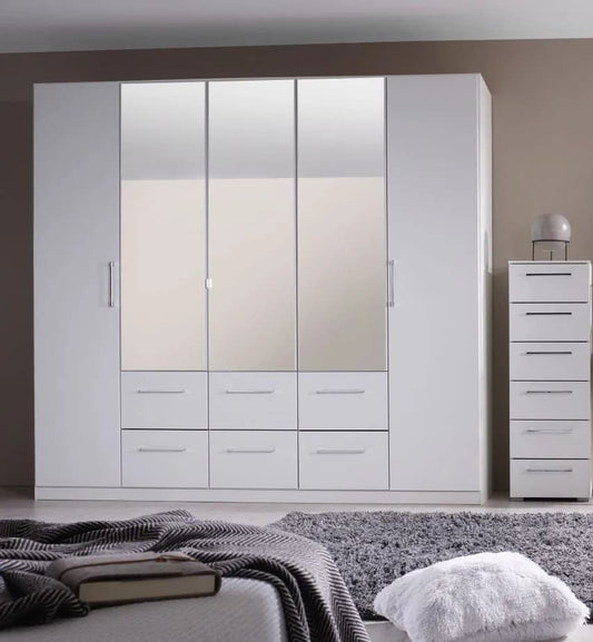 Ellesse 5 Door 6 Drawer Combi Wardrobe in Alpine White - W 136cm