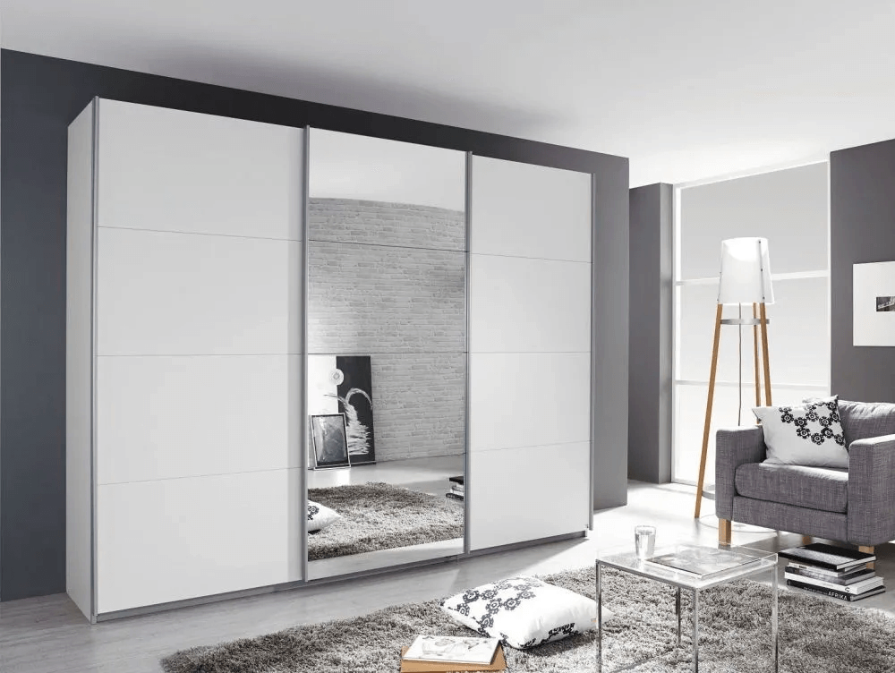 Kulmbach 3 Door Sliding Wardrobe in Alpine White with Aluminium Handle Strips - W 203cm