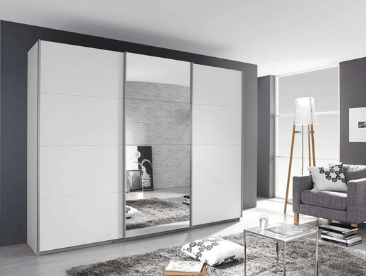 Kulmbach 3 Door Sliding Wardrobe in Alpine White with Aluminium Handle Strips - W 203cm